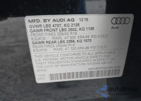 2016 Audi Q3 2.0T Premium Plus z USA, uszkodzony, nr VIN WA1BFCFS5GR014784